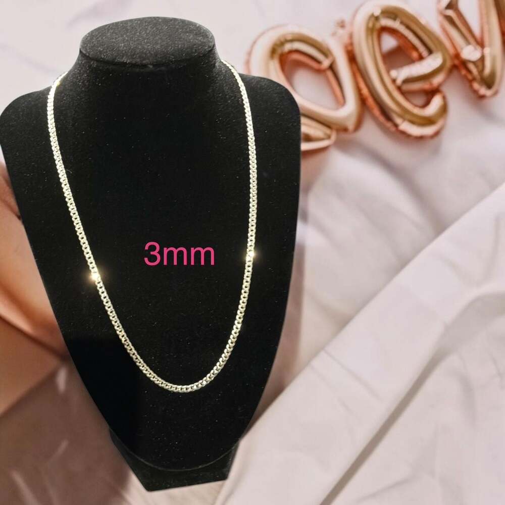 BSI PLUX 3mm 925 Sterling Silver Cuban Link Chain Necklace 18”